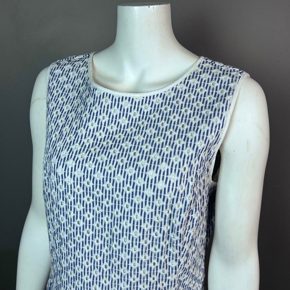 Brooks Brothers dress size 14 summer white blue eyelet preppy professional work - Picture 10 of 13